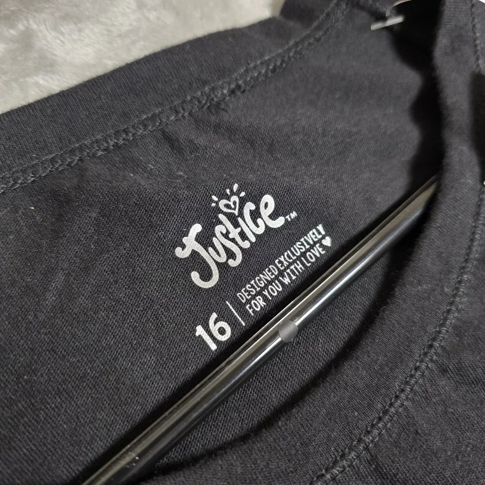 Justice‎ Long Sleeve Top Girls 16 Black NEW Raglan Crew Neck Heart Logo